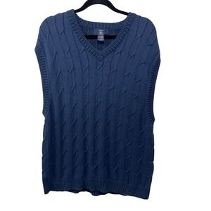 Vtg Hunt Club Mens XL Blue‎ Cable Knit V Neck Sweater Vest Prep Academia Grandpa